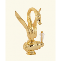 Смеситель для раковины монокомандный, лебедь малый, ручка Swarovski, золото 26941